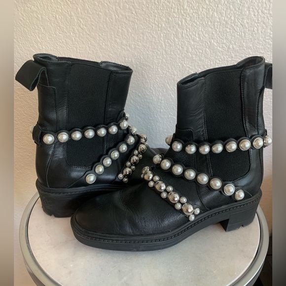 Zara Black Leather Pearl Straps Ankle Boots Block Heel Size 6!! - Picture 14 of 15